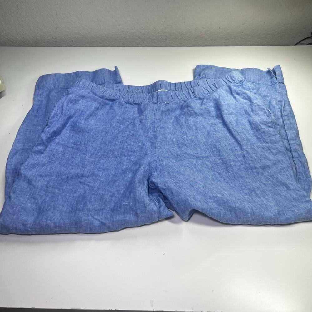 NWOT Womens Pants-J. JILL LOVE LINEN blue linen elastic waist pull on cropped 1X
